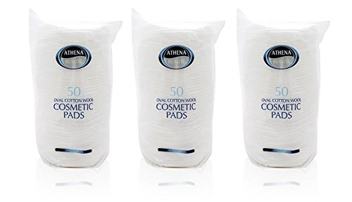 3x Athena Smooth OVAL COSMETIC PADS Soft Pure COTTON WOOL Face Nails Baby (50 Pack)