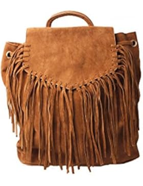 Accessoryo - Damen tan Fauxveloursleder Quaste Rucksack