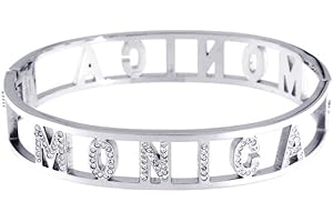 Stellazeta Bracciale Donna con Nome in Acciaio Inossidabile Anallergico Ideale per Regalo Braccialetto Donna con luminosi cristalli di vetro Braccialetti Donna Rigidi con Chiusura a Molla