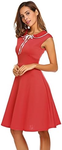 Zeela Women Ladies Summer A-Line 1950's Vintage Retro Sleeveless Dress with Doll Collar