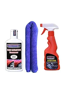 INDOPOWER ABAX729-LEATHER Shiner Spray 250ml + 1PC CAR Microfiber Cloth Blue+ Scratch Remover 100gm.