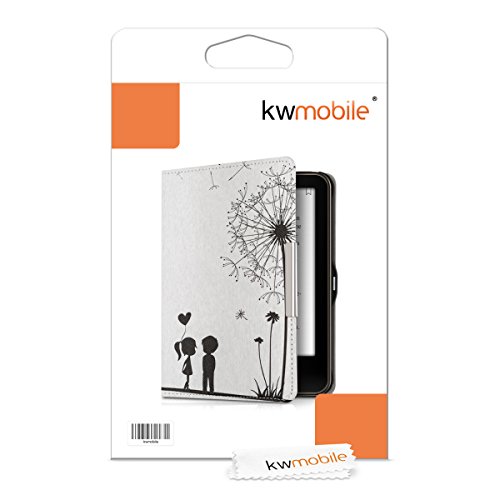 kwmobile Hülle für Tolino Vision 1 / 2 / 3 / 4 HD – Flipcover Case eReader Schutzhülle – Bookstyle Klapphülle Pusteblume Love Design Schwarz Weiß - 7