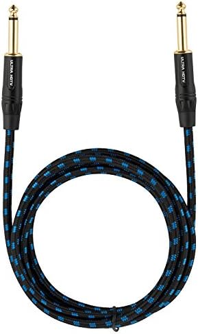 Ultra HDTV Guitar Instrument Cable - 10m Premium Nylon Braided 6.3mm Jack Cable for Amp, Keyboard, Electric Guitar, Bass, Mixing Desks, Mandolin - Black