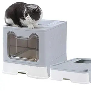 Dymoll Large Cat Litter Box, Foldable Top Entry Litter Box with Lid ,Easy Clean No Smell Pet Kitty Litter Box