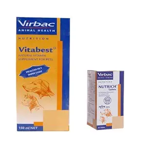 Pawsitively Pet Care 150 ml Vitabest Natural Vitamin Supplement with Vibac Nutrich - Pack of 60 Tablets