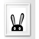 Kinderzimmer Poster ungerahmt, Hase Selfie, schwarz weiß