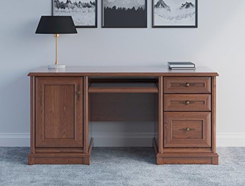KENT 158 -Wide Classic Chestnut Home Desk 1-door 3-drawer - Build-in Container Quality Desk Perfect For Office and Home - Workstation - PC Gaming Desk Table