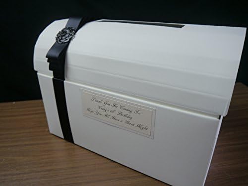 WEDDING, ANNIVERSARY, BIRTHDAY, CHEST POST BOX, VINTAGE BLACK EMBELLISHMENT, PERSONALISED, ANY COLOUR RIBBON