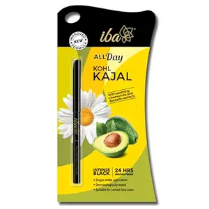 Iba All Day Kohl Kajal, Jet Black, 0.35g l Smudge Proof l Waterproof l 24 hr Long Lasting l Vegan & Cruelty Free