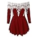 Produktbild Tianwlio Damen Lässige Langarmshirt Hoodie Pullover Lässige Spitze Übergröße Cold Schulter Mode Applique T-Shirt Tops Bluse Wein XXXXXL
