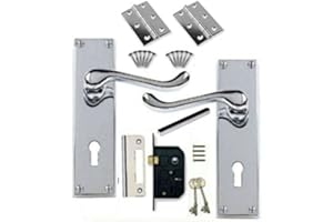 Discount Hardware UK - Victorian Door Handles Internal for Interior Doors, Internal Door Handles with Lock, Silver Door Handles or Chrome Door Handles Set Internal Door Lock with Key (Lock Door Pack)