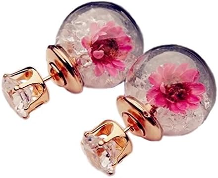 Reversible Glass Stud Flower Earrings with Austrian Crystals - Double Wear (White)