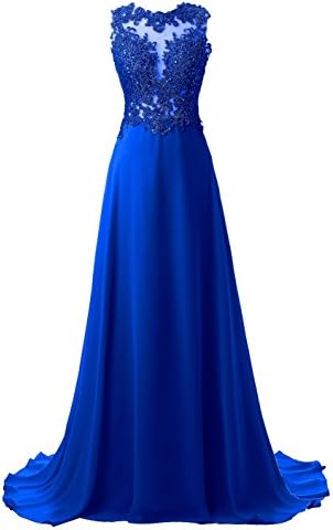 Callmelady Chiffon Long Prom Dresses For Women Evening Gowns UK With Lace Appliques (Royal Blue, UK4)