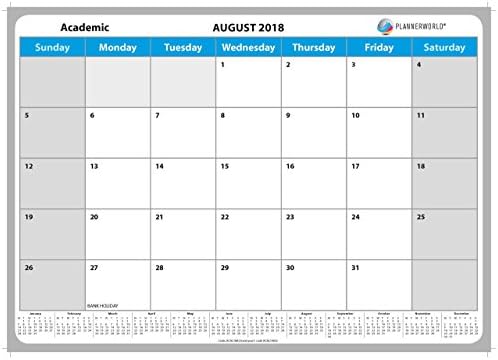 2018-19 ACADEMIC Wall Calendar, A3 LARGE, 13 Months, Mid Year Memo Box Wall Calendar, by Plannerworld (ACADCAL)