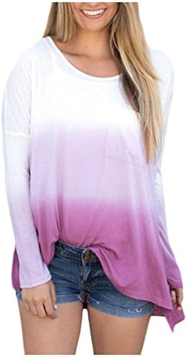 Aumir Women Long Sleeve Round Neck Tie Dye High Low Casual Loose T-Shirt Blouse Tops