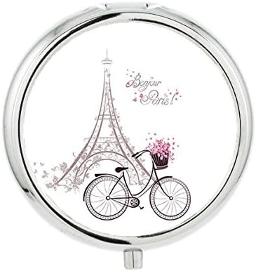 Pill Box - Pocket Silver Metal Round Pillbox 3 Pill Compartment (Bonjour Paris Design)