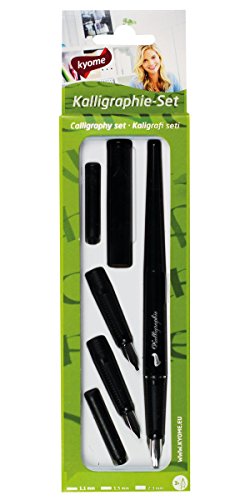 kyome Kalligraphie-Set mit 3 Federspitzen Standardpatronen-System, 6-teilig, schwarz