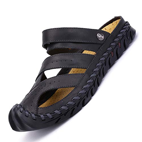tqgold® Sandalias Hombre Cuero Verano Zuecos Cerrados Deportivas Playa Senderismo Trekking Montaña(Negro1,talla41)