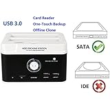 Ronsen 895U3SC Externe Festplatte Docking Station - USB 3.0 Dual Bay Festplattenleser für 2,5 / 3,5 Zoll SATA I / II HDD SSD, mit All-in-1 Kartenleser (SD / XD / Micro SD / TF / MS / M2 / CF / MD Karte), One Touch Backup und Offline Clone Funktion, Unterstützung 2x 8TB, Tool-Free