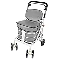 Prestige Walk and Rest Shopping Trolley with Seat & Backrest/Walking frame/Seated Mobility Trolley/Stroller/Walking Trolley (FULLY ASSEMBLED in UK READY TO USE!) Grey