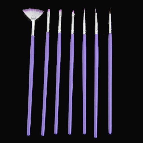 7x Acryl UV Gel Nagel Pinsel Set Gelpinsel Bürste Nail Art Design Pen Brush Lila - 4