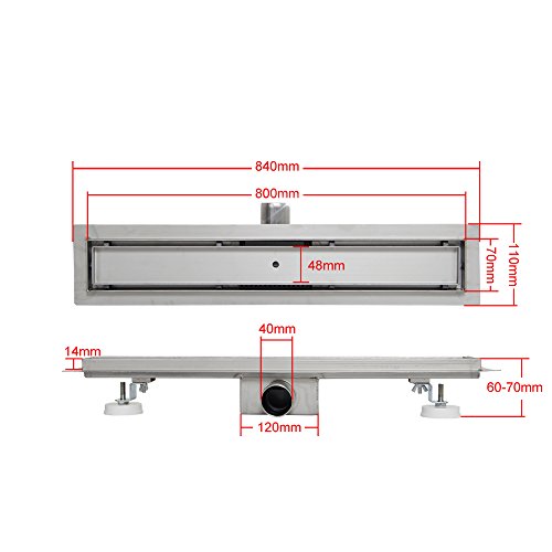 Yorbay Edelstahl Duschrinne Bodenablauf Ablaufrinne 50cm-120cm für Badezimmer (Befliesbar, 80cm) - 5