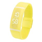 FEITONG Einfach Unisex Gummi LED Uhr Datum Sport Armband Digital Armbanduhr (Gelb)
