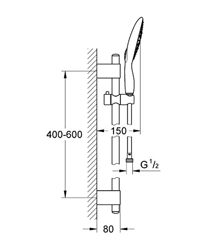 Grohe Power&Soul Set mit Handbrause (160 mm), Duschstange (600 mm) und Brauseschlauch (1.750 mm), 9,5 l / Minute - 2