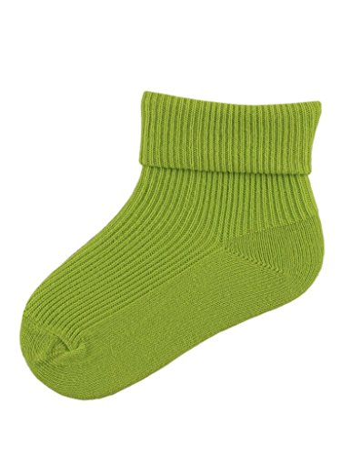 3 Pairs of Cotton Double Turndown Baby Socks (0-0, Pea Green) - UK Made S197