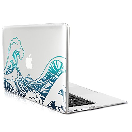 kwmobile Crystal Hülle für Apple MacBook Air 13" (ab Mitte 2011) Hard Case - dünne durchsichtige transparente Schutzhülle Cover Tasche Wellen Design Blau Dunkelblau Transparent