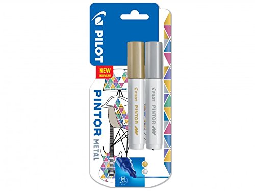 PilotPintor Medium Line Bullet Paint Marker 4.5mm Tip- Gold and Silver (Pack of 2)