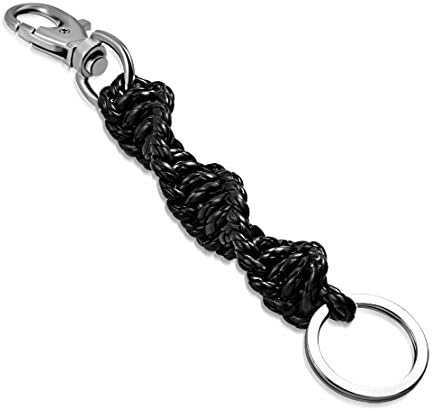 Fashion Alloy 2-Tone Twisted Braided Black PVC Leather Key Chain