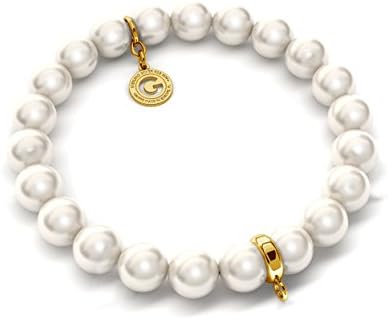 GIORRE ¤ New Flexible Bracelet With Pearls (swarovski Pearl) For 1 Charms ¤ Sterling Silver 925 ¤ Circuit : ~16,5 cm | PEARL : SWAROVSKI CREAM | SILVER : Yellow 24K Gold Plating