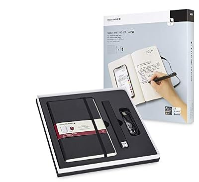 Moleskine - Ensemble Smart Writing Set Ellipse - Carnet Digital et Stylo Smartpen Pen+ Ellipse - Couverture Rigide Convient à une Utilisation avec le Pen Moleskine+ - Couleur Noir - Pages à Rayures