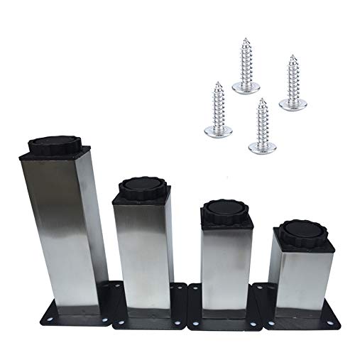 Preisvergleich Produktbild MöBelfüßE Aus Metall X4, Verstellbare Quadratische MöBelbeine Aus Dickem Edelstahl, BettzubehöR / Tv-Tisch / Kaffeetisch / BadezimmertischfüßE, Montageplatte Und Schrauben