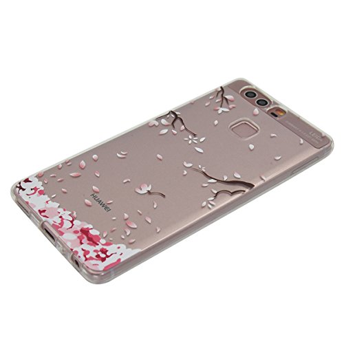 Huawei P9 Hülle,Huawei P9 TPU Silikon Handy Hülle Schutzhülle, Cozy Hut Plum Blume Muster Stoßdämpfend Transparent TPU Silikon Schutz Handy Hülle Case Tasche Silikon Crystal Case Durchsichtig Schutzhülle Etui Bumper für Huawei P9 (5,2 Zoll) – Pflaumenblüte - 2
