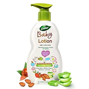 DABUR Baby Lotion: pH 5.5 Balanced Sensitive Skin with No Harmful Chemicals Contains Aloe Vera , Licorice and Almonds Hypoallergenic and Dermatologically Tested with No Paraben and Phthalates - 500 ml