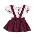 Produktbild Baby Bekleidung Set, Ursing Mädchen Blumen Drucken Strampler Overall Sommer- Cool Spielanzug Jumpsuit + Niedlich Gurt Rock trägerrock Latzrock Prinzessin Kleid Outfits Set (100cm, Wein)