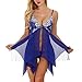 Produktbild Queta Damen Nachtwäsche, Spitze, Satin, Nachtwäsche, sexy V-Ausschnitt blau blau s