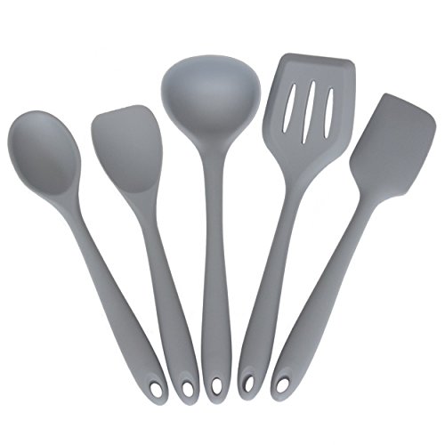 Oxid7® Küchenhelfer-Set / 5-teiliges Küchenbesteck-Set Silikon/Nylon (Pfannenwender, Suppenkelle, Schaumlöffel, Teigschaber, Turner)