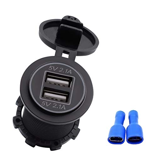 LouiseEvel215 4.2A Deux Ports USB Prise de Chargeur de Voiture Portable Adaptateur de Prise avec la lumière appropriée pour Les Motos 12V-24V Auto