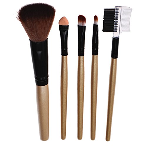 Malloom® Fashion Multifunctional 5 Pieces Pro Foundation Makeup Tools Cosmetic Brush Blending Face Eye Brush Kit Sets (Gold)