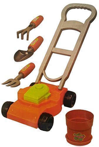 Busy Bee 6 Piece Toy Lawn Mower Set - Includes Fork, Trowel, Rake & Plant Pot
