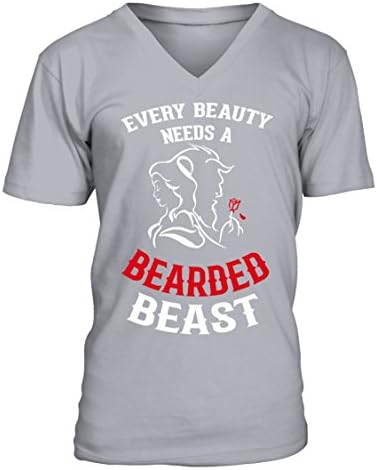 Teezily T- Every Beauty Needs A Beared Beast - T-Shirt V-Neck Mens - Sport Grey