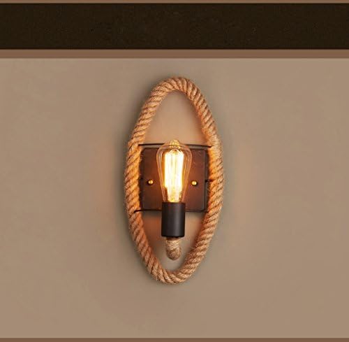 HJK Stylish American Country Corridor Hemp Rope Lamp Retro Balcony Staircase Creative Bedside Wall Lamp Personalized Bar Wrought Iron Wall Lamp,A,Led bulb