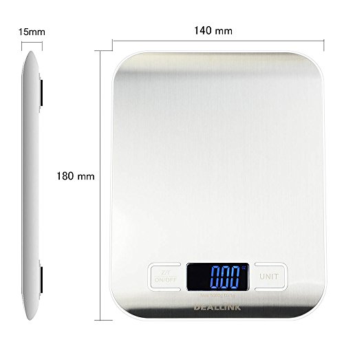 Digitale Küchenwaage Deallink Haushaltswaage Electronische Waage Präzisionswaage Briefwaage Hohe Präzision auf bis zu 1g (5kg Maximalgewicht), Tara-Funktion mit großer LCD Anzeige, Inkl. Batterie - 4