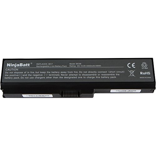 NinjaBatt New Laptop-Akku für Toshiba PA3817U-1BRS PA3819U-1BRS PA3817U-1BAS PA3818U-1BRS PA3816U-1BRS Satellite C650 C650D C655 C655-S5049 C660 – High Performance [6 Zellen/4400 mAh/48 Wh] - 4
