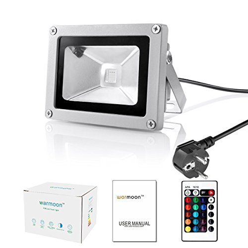 Warmoon 10W RGB LED Fluter Strahler Licht die Wasserdichte Sicherheitsleuchten mit EU Plug & Fernbedienung - 6