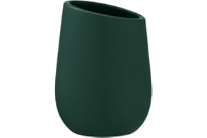 WENKO Zahnputzbecher Badi, Zahnbecher aus hochwertiger Keramik mit matter Oberfläche, Zahnbürstenbecher zur Aufbewahrung von Zahnbürste und Zahnpasta, ideal für Bad & Gäste-WC, Ø 8 x 11 cm, Dunkelgrün