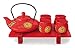 Produktbild Asiatisches Teeservice 6-teilig rot flach. Teeset mit Kanne (inklusive Filtereinsatz), 4 Cups und Serviertablett.